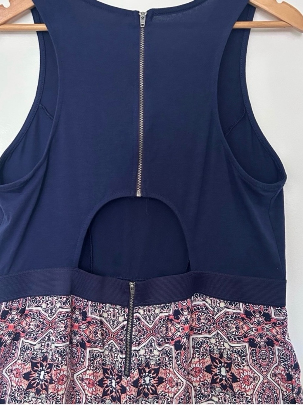 Xhilaration XL Navy Pink Boho Print Cutout Back Romper Summer Festival - Picture 5 of 11